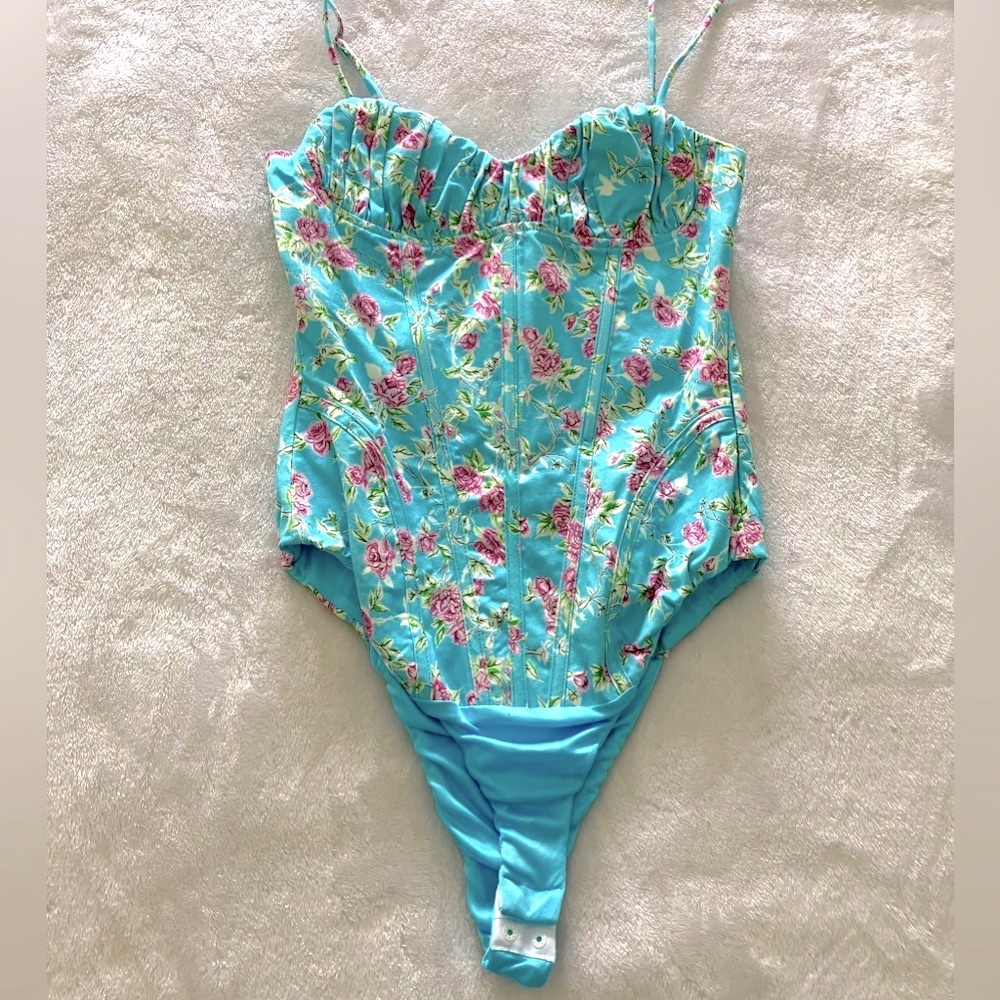 Zara corset style floral thong bodysuit